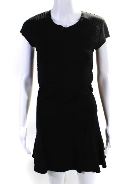 Maje Womens Black Cap Sleeve Zip Back Crew Neck Shift Dress Size 1