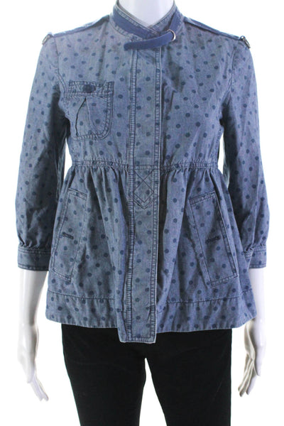 Marc By Marc Jacobs Womens Polka Dot Half Sleeve Spring Jean Jacket Blue Size 4