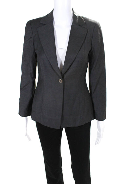 Tahari Womens Woven Wool Notched Collar One Button Blazer Jacket Gray Size 2
