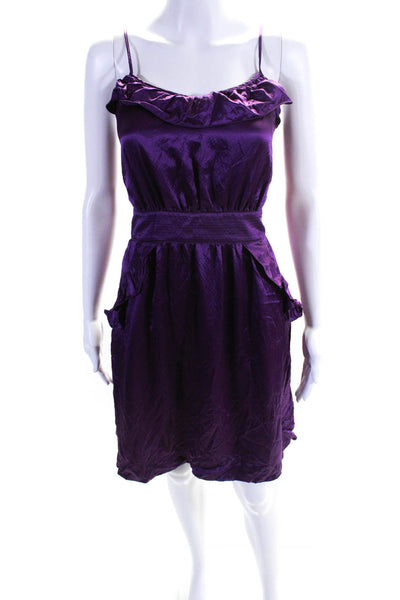 Marc by Marc Jacobs Womens Silk Ruffled Spaghetti Strap Mini Dress Purple Size 8