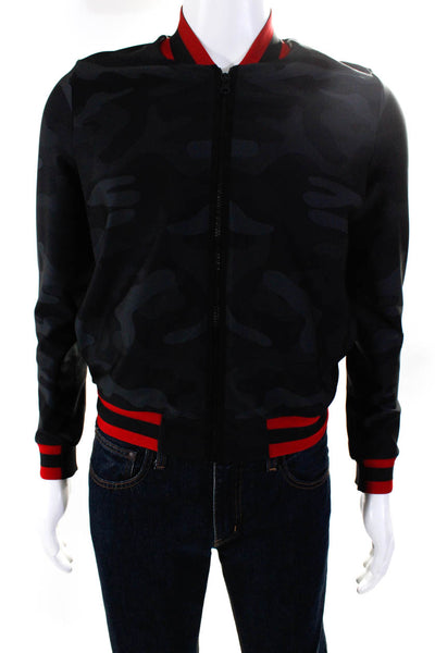 Ultracor Mens Camouflage Zipped Striped Ribbed Varsity Jacket Black Size XS