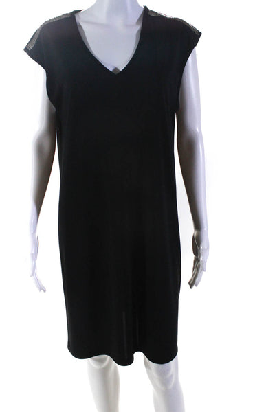 DKNY Women's Embellished Sleeveless V Neck Shift Dress Black Size M