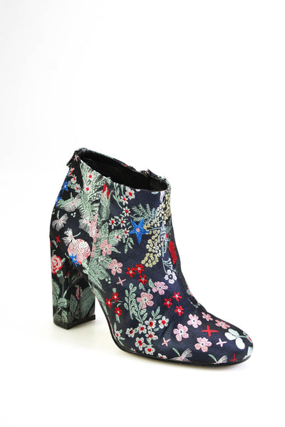 Sam Edelman Womens Campbell Floral Jacquard Block Heel Boots Navy Red Size 6.5