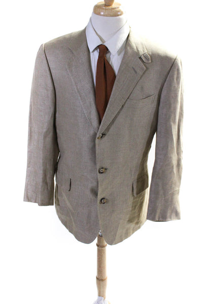 Faconnable Mens Three Button Long Sleeve Collared Blazer Jacket Tan Beige Size L