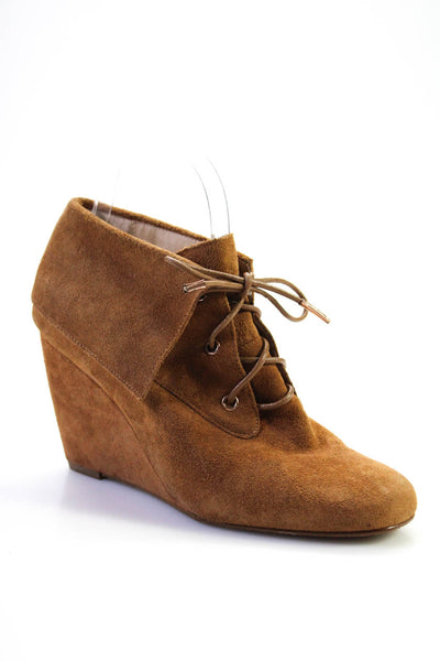 Michael Michael Kors Womens Lace Up Wedge Heel Ankle Booties Brown Suede Size 8M