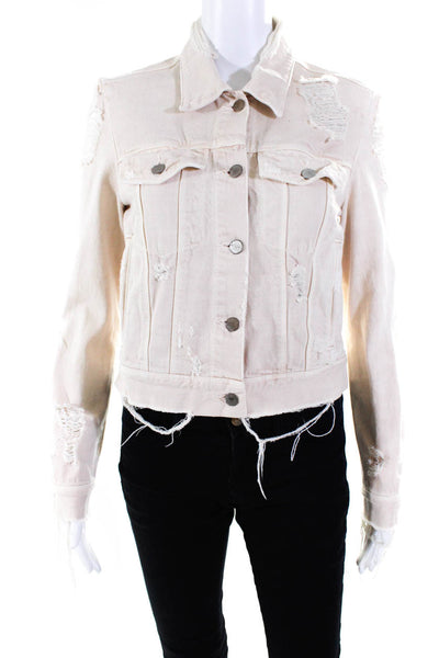 J Brand Womens Distressed Front Seam Multi Pocket Denim Jean Jacket Pink Size XS