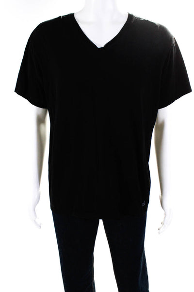 Calvin Klein Mens Short Sleeve V Neck Tee Shirt Black Cotton Size Large