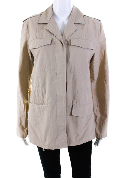 Bensimon Womens Cotton Collared Long Sleeve Military Shacket Khaki Beige Size 6