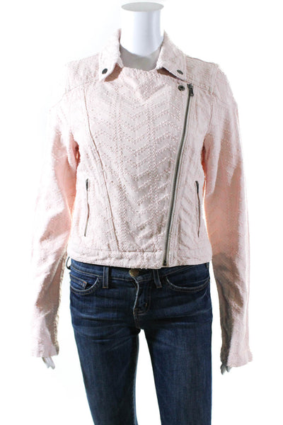 Free People Women's Collared Asymmetrical Full Zip Long Sleeves Jacket Pink Size