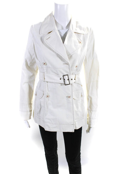 Free People Womens Double Breasted Belted Jacket White Cotton Size 2