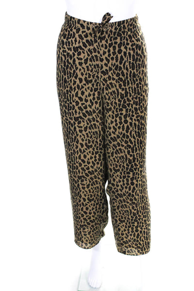 Shamask Womens Tie Waist Leopard Print Straight Leg Casual Pants