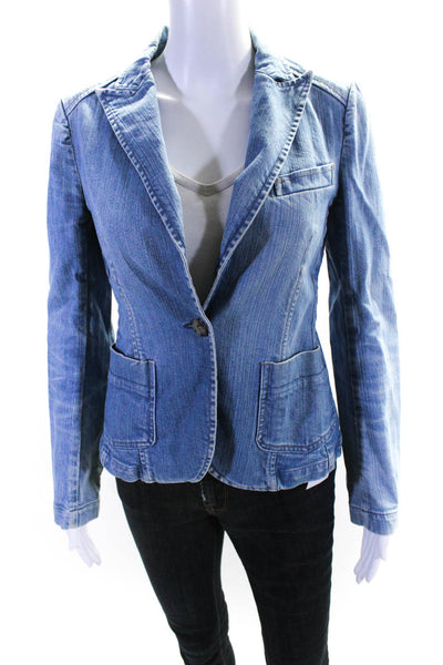 Theory Womens Denim Single Button Jacket Blue Cotton Size 0
