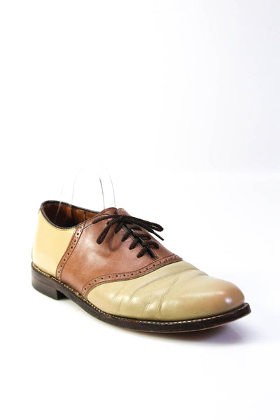 Cole Haan Mens Leather Colorblock Print Lace Up Oxfords Beige Brown Size 11