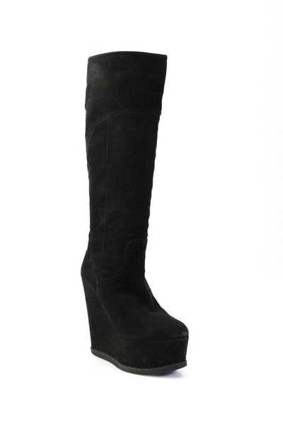 Paciotti Women's Suede Wedge Heel Platform Knee High Boots Black Size 36