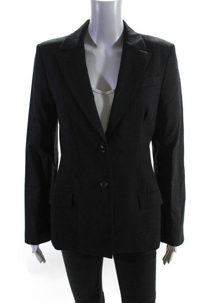 Piazza Sempione Womens Solid Two Button Flap Pocket Blazer Jacket Black Size 42