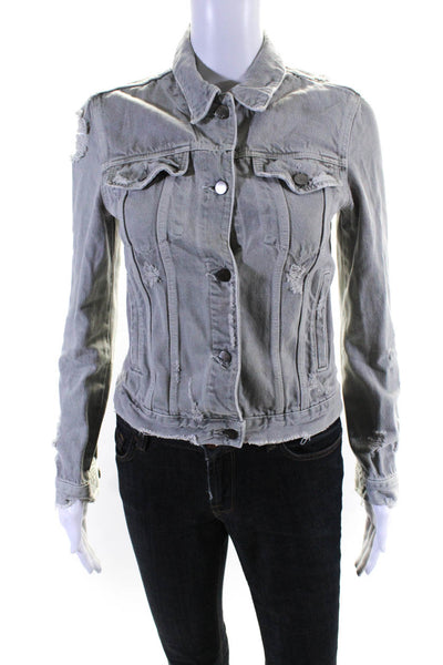 J Brand Womens Cropped Distressed Look Button Front Jean Jacket Gray Size XS