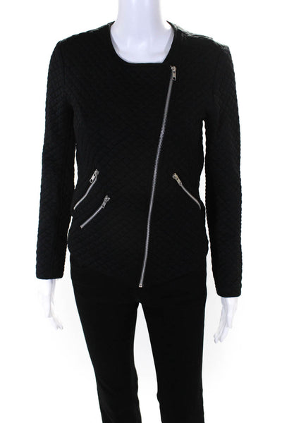 Generation Love Womens Black Quilted Crew Neck Full Zip Long Sleeve Jacket SizeS
