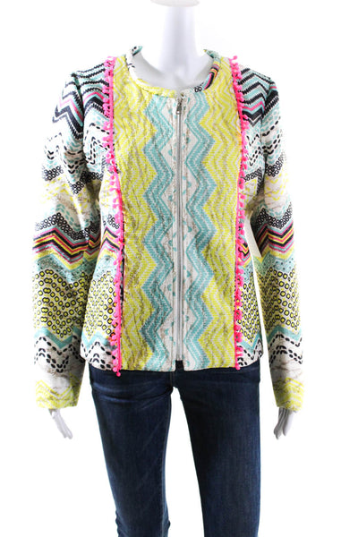 Holly Bracken Women's Printed Long Sleeve Crewneck Zip Jacket Multicolor Size L