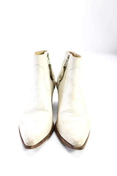 Rag & Bone Womens Side Zip Block Heel Pointed Toe Boots White Leather Size 6