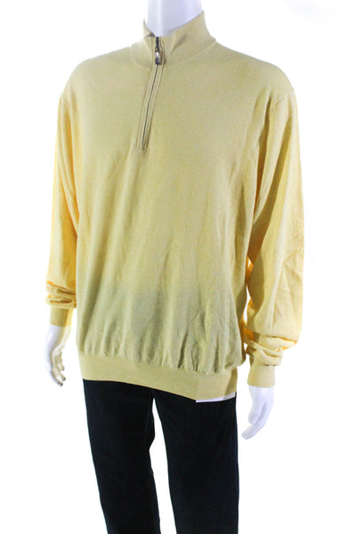Bobby Jones Mens Quarter Zip Mock Neck Sweatshirt Yellow Cotton Size Large