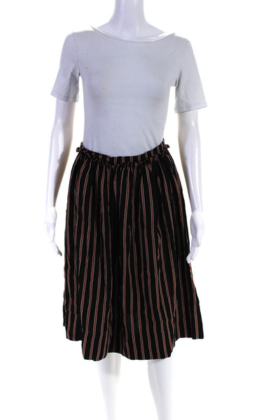 Bellerose Womens Striped Twill Ruffle Midi Skirt Black Tan Ivory Size 1
