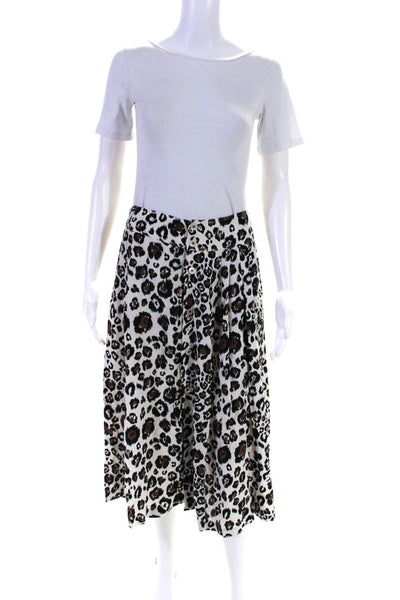 Bellerose Womens Leopard Print Button Front Midi Skirt Ivory Brown Size 2