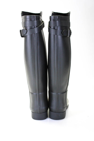Hunter Womens Refined Strap Original Tall Matte Rubber Rain Boots Black Sz 36 5