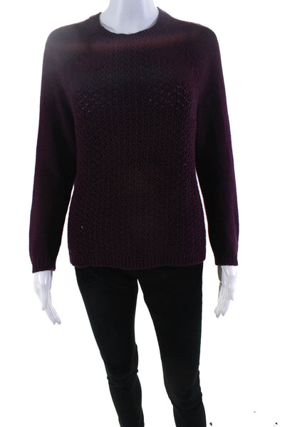 Margaret OLeary Womens Cotton Crewneck Cable-Knit Sweater Top Purple Size XS