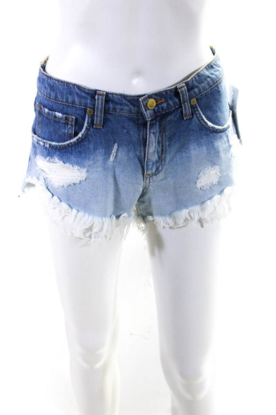 Ramy Brook Women's Denim Cut Off Distressed Shorts Blue Size 24
