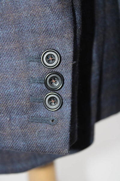 Hickey Freeman Mens Plaid Checks Two Button Blazer Suit Jacket Blue Black Size L