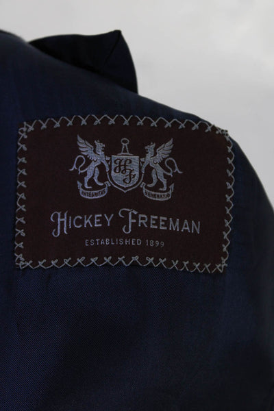 Hickey Freeman Mens Plaid Checks Two Button Blazer Suit Jacket Blue Black Size L