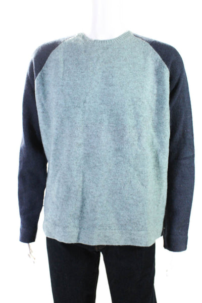 Nicole Farhi Mens Green Blue Color Block Crew Neck Wool Sweater Top Size XL