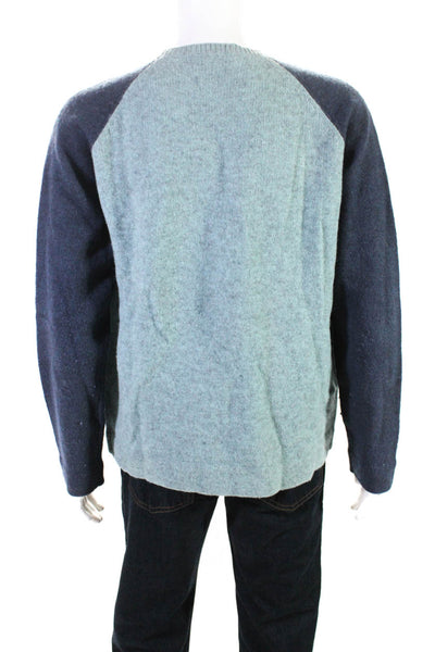 Nicole Farhi Mens Green Blue Color Block Crew Neck Wool Sweater Top Size XL