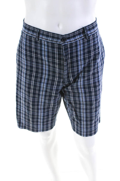 Michael Kors Mens Zip Front Tartan Casual Cargo Shorts Blue Size 34