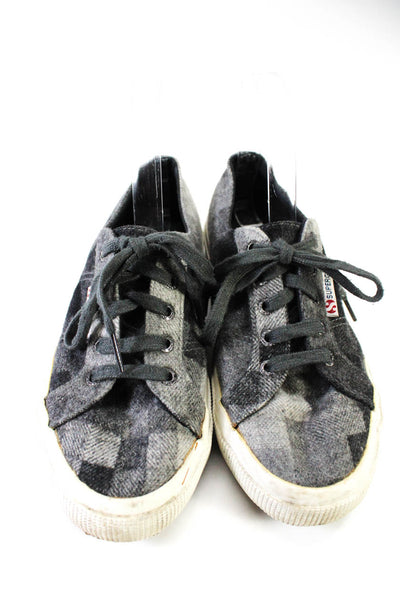 Superga Mens Check Print Lace-Up Textured Sole Darted Sneakers Gray Size EUR38