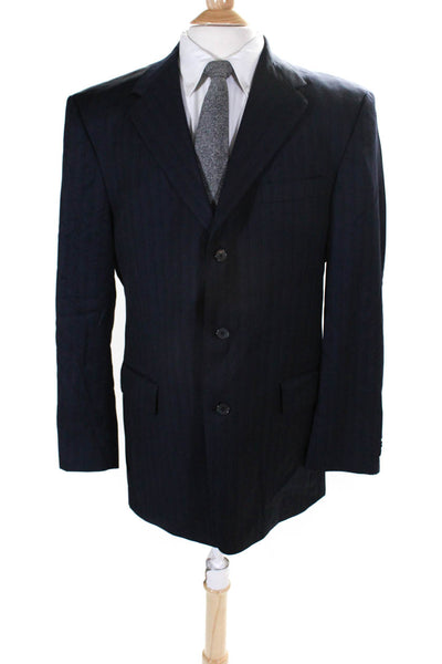 Hart Schaffner Marx Mens Striped Three Buttoned Blazer Suit Jacket Blue Size 42R