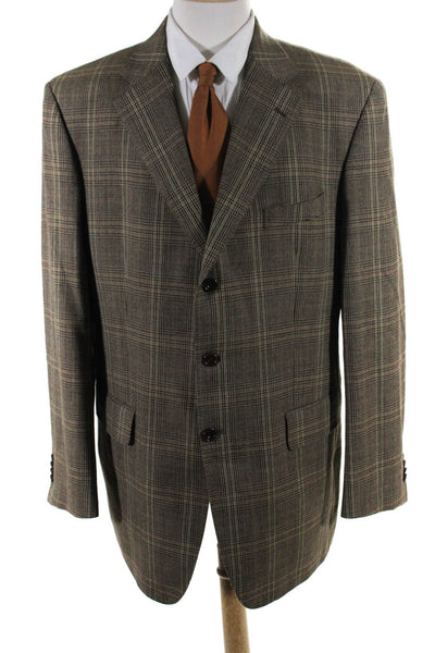 SJ Sean John Fine Tailoring Mens Houndstooth Single Breasted Coat Brown Size 44