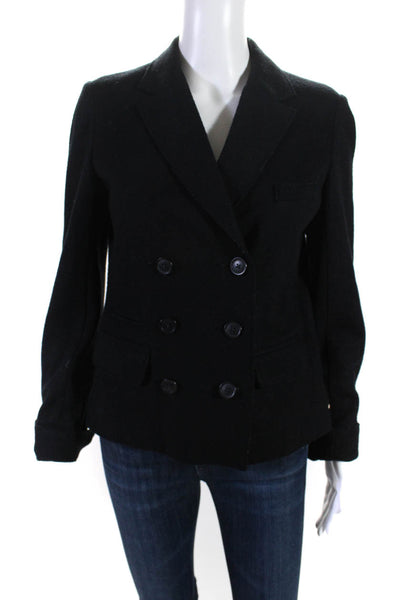J Crew Womens Solid Wool Flap Pocket Double Breasted Blazer Black Size 6