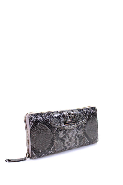 Coach Womens Snake Print Leather Zippered Coin Pocket Card Wallet Gray Pink
