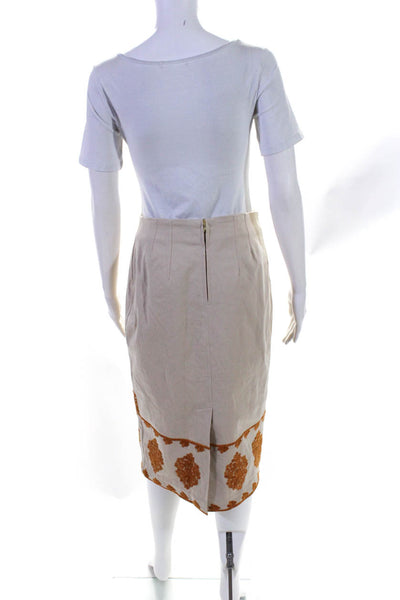 Anthropologie Maeve Women's A-Lined Slit Hem Embroidered Midi Skirt Beige Size 4