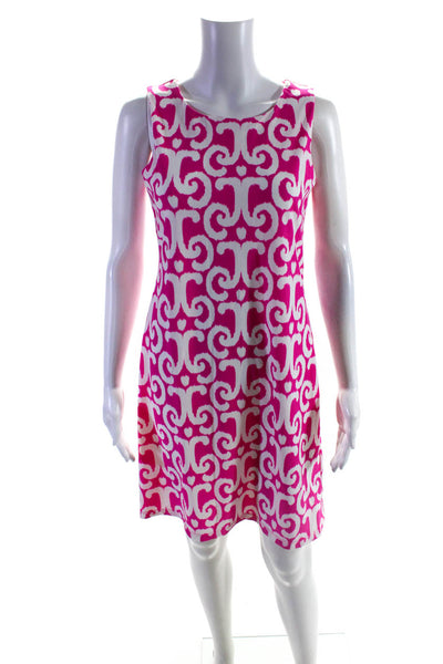 Jude Connally Womens Scoop Neck Sleeveless Abstract Midi Dress Pink Size Small