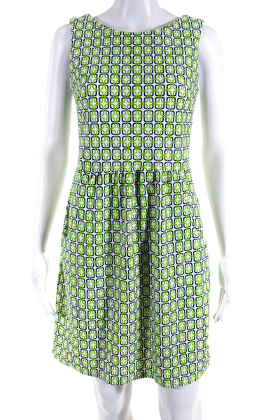 Jude Connally Womens Interlocking Print Sleeveless Sheath Dress Green Blue Small
