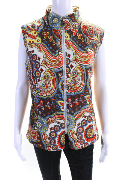 Jude Connally Womens Abstract Printed Reversible Full Zip Vest Multicolor Size S