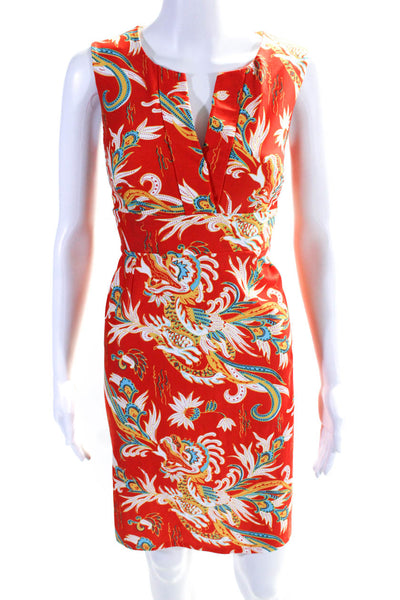 Jude Connally Womens Abstract Animal Graphic V Neck Collared Dress Red Size S