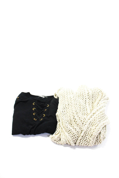 Generation Love Splendid Womens Black Knit Lace Up Long Sleeve Top Size S lot 2