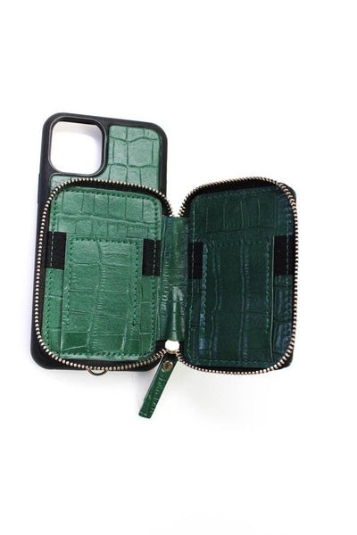 ZVE Leather Crocodile Print Phone Case Green Black