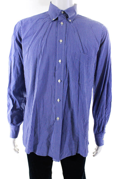 Burberry London Blue Label Mens Plaid Collared Button Up Shirt Blue Size 16.5