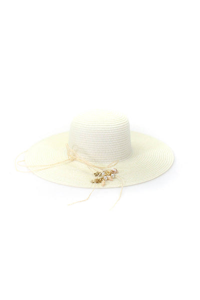 Camello Womens Seashell Charms Sun Hat White