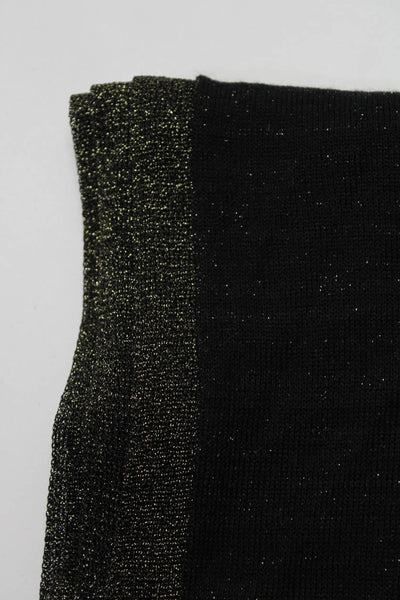 Salvatore Ferragamo Womens Thin Knit Metallic Lightweight Scarf Black Gold 92"