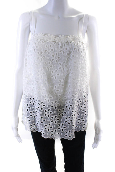 Milly Of New York Womens Cotton Floral Lace Square Neck Tank Top White Size 6